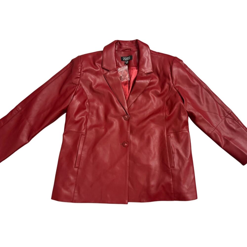 Dennis Basso Faux Leather Blazer Jacket LP Large Petite Red NWT